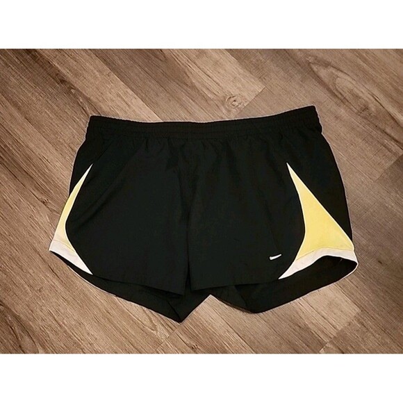 Nike Running Shorts Medium Black Yellow Underwear Lined Waist Tie - Picture 1 of 7